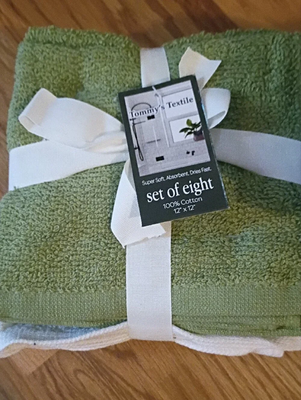 Soft Cotton Towel Set in Green, Blue & White - 2 Packs Of 8